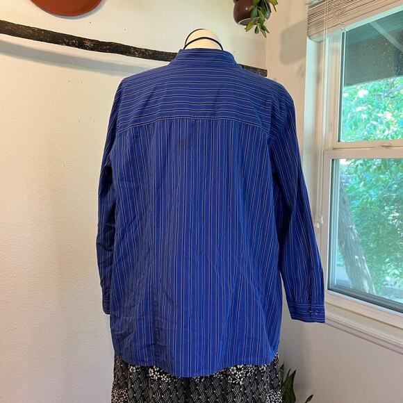 Vintage 90s 100% Cotton Blue Textured Stripe Menswear Oversized Shirt Size 2X - Picture 4 of 11